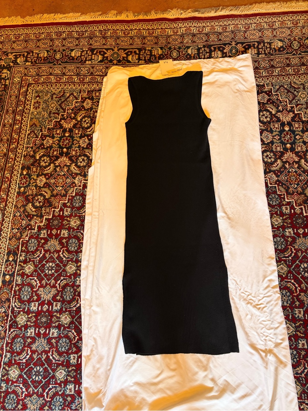 Magaschoni Black Ribbed Sleeveless Midi Dress